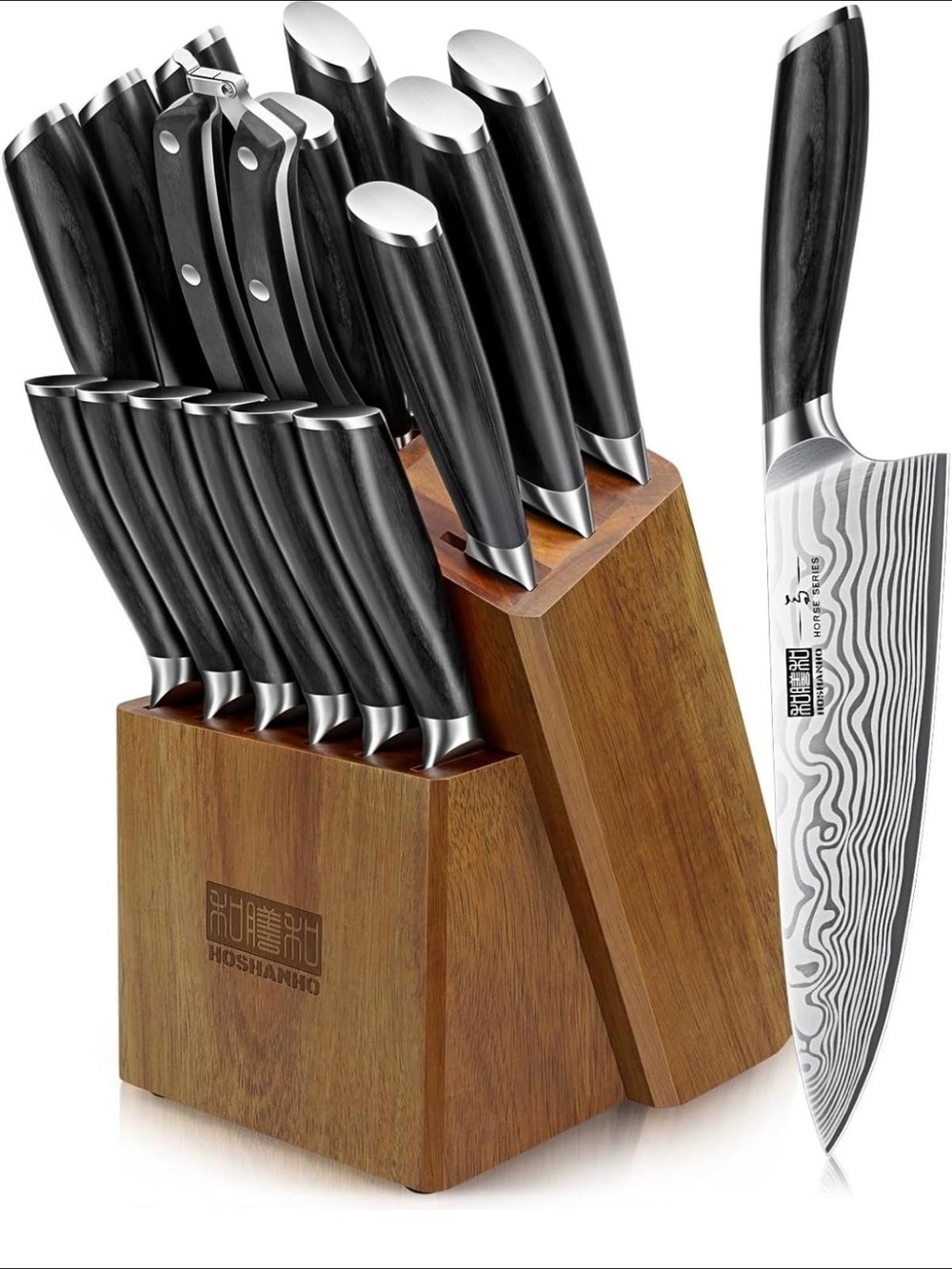 17-Piece Chef Knife Set with Black Handles
